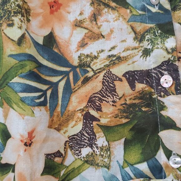 Panama Jack Tropical Floral Safari Zebra Linen Blend Sleeveless Top Size Large - Picture 3 of 6